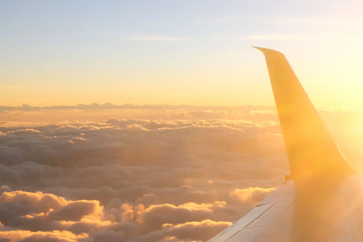 Aeroplane wing above the clouds